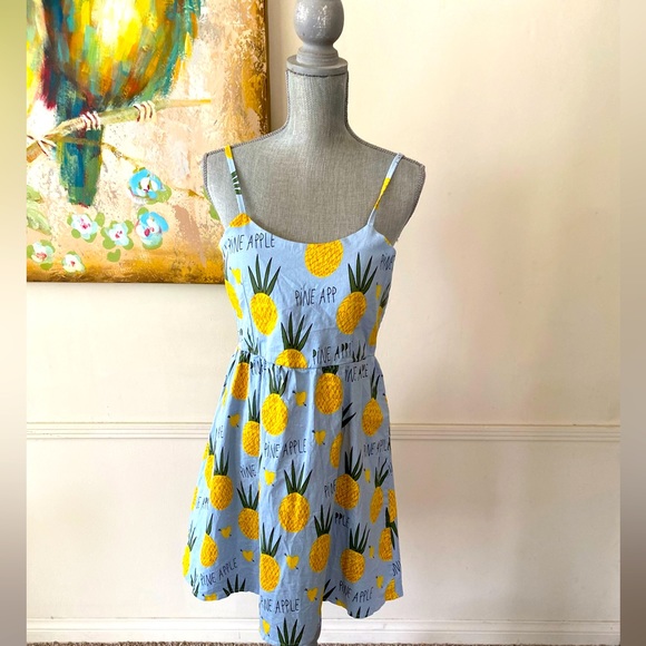 SHEIN 🍍PINEAPPLE🍍 PRINT STRETCHY FABRIC SUMMER DRESS SIZE 0XL (12) 🌟EUC🌟 - Picture 11 of 12